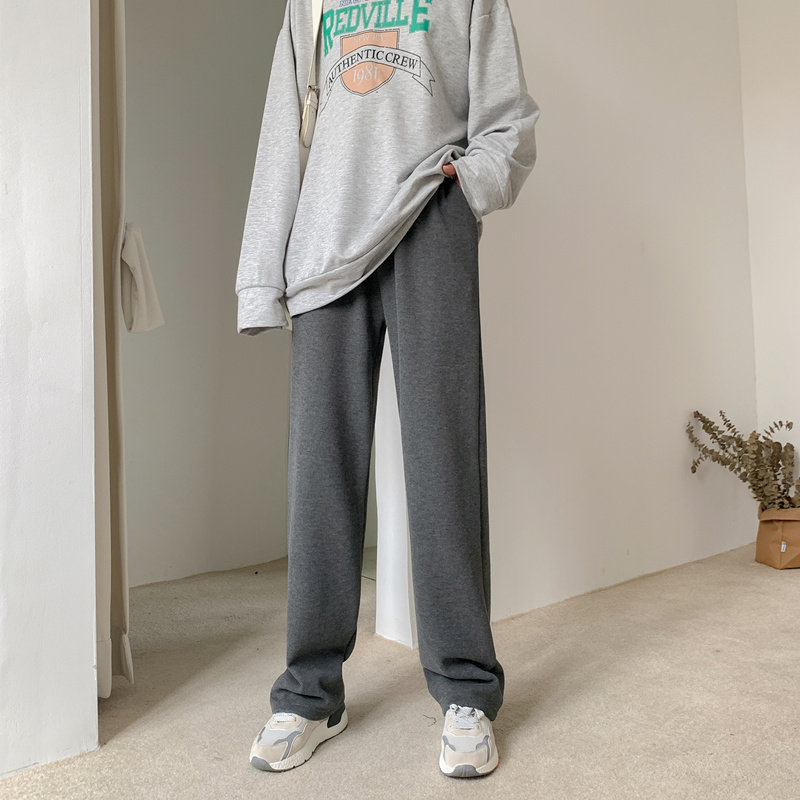 灰色阔腿裤女秋季宽松直筒高腰垂感显瘦百搭2020新款休闲拖地裤子