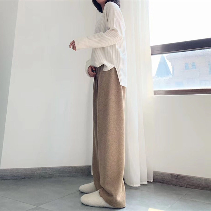 针织阔腿裤女秋冬季显瘦高腰宽松坠垂感直筒cec拖地春秋羊绒裤子