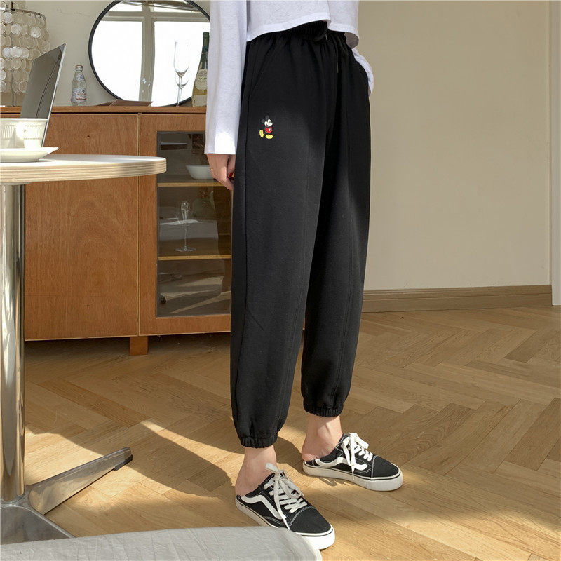 2020新款灰色运动裤女秋季纯棉宽松束脚裤垂感ins潮高腰休闲裤子