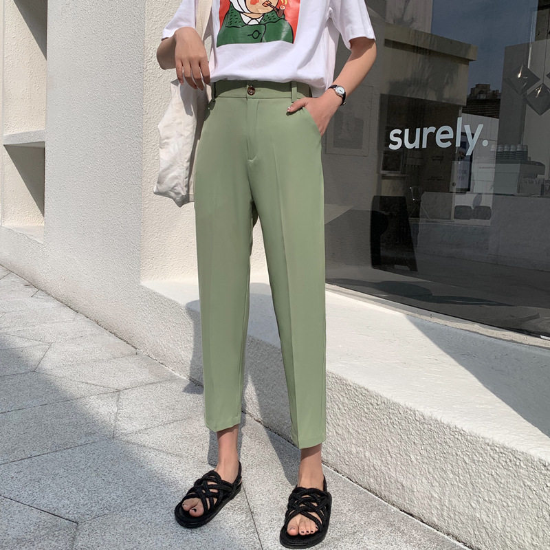 2020裤子新款春夏西装裤直筒裤女显瘦高腰宽松休闲哈伦烟管萝卜裤