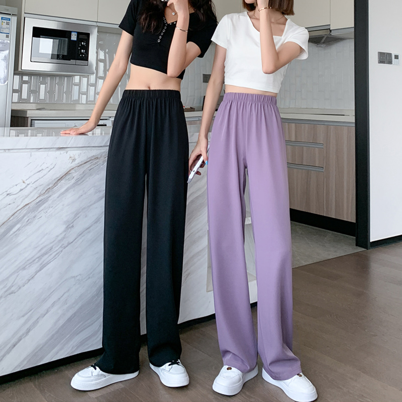 冰丝阔腿裤女夏薄款2022新款紫色高腰垂感雪纺宽松休闲直筒西装裤