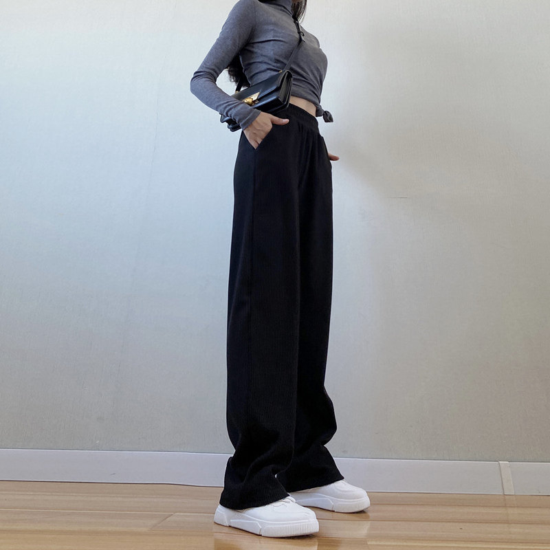 灯芯绒裤子女秋冬直筒宽松2020新款小个子高腰垂感显瘦拖地阔腿裤
