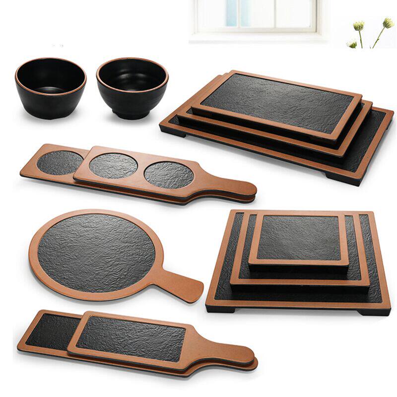 黑色韩式风餐具商用密胺寿司盘