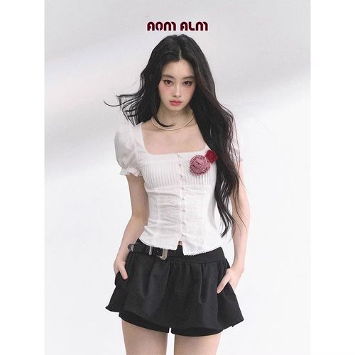 白瑰之夏#*法式正肩短袖蕾丝T恤女夏季白色显瘦设计感上衣