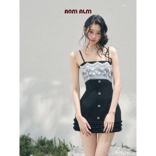 %法式 独白 蕾丝吊带连衣裙女春包臀小黑裙短裙 夜 AOMALM少也眼