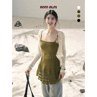 针织镂空吊带T恤女春季 AOMALM少也眼 %一字肩法式 缝隙 上衣 存在