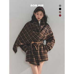 双面呢羊毛外套女冬格子毛呢大衣 %法式 AOMALM少也眼 冬日巴尔塞