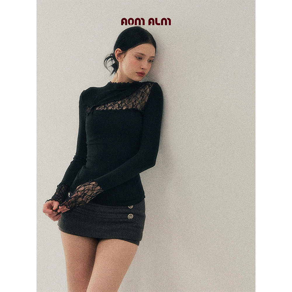 AOMALM少也眼"虚实交错"%半高领蕾丝镂空T恤女冬纯欲性感显瘦上衣,女装/女士精品,T恤,淘宝优惠券,粉丝福利购,淘宝优惠卷