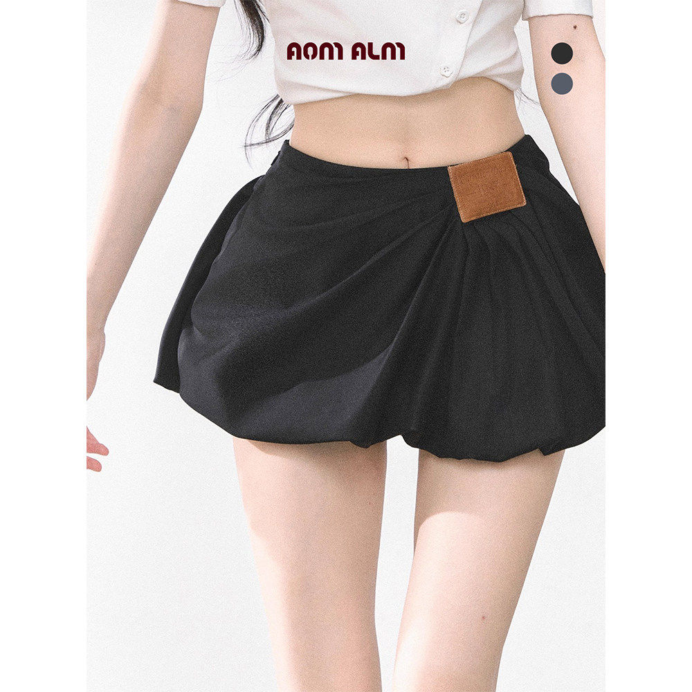 AOMALM少也眼"花苞腿精"%法式辣妹半身裙女夏季高腰短裙黑色衬裙