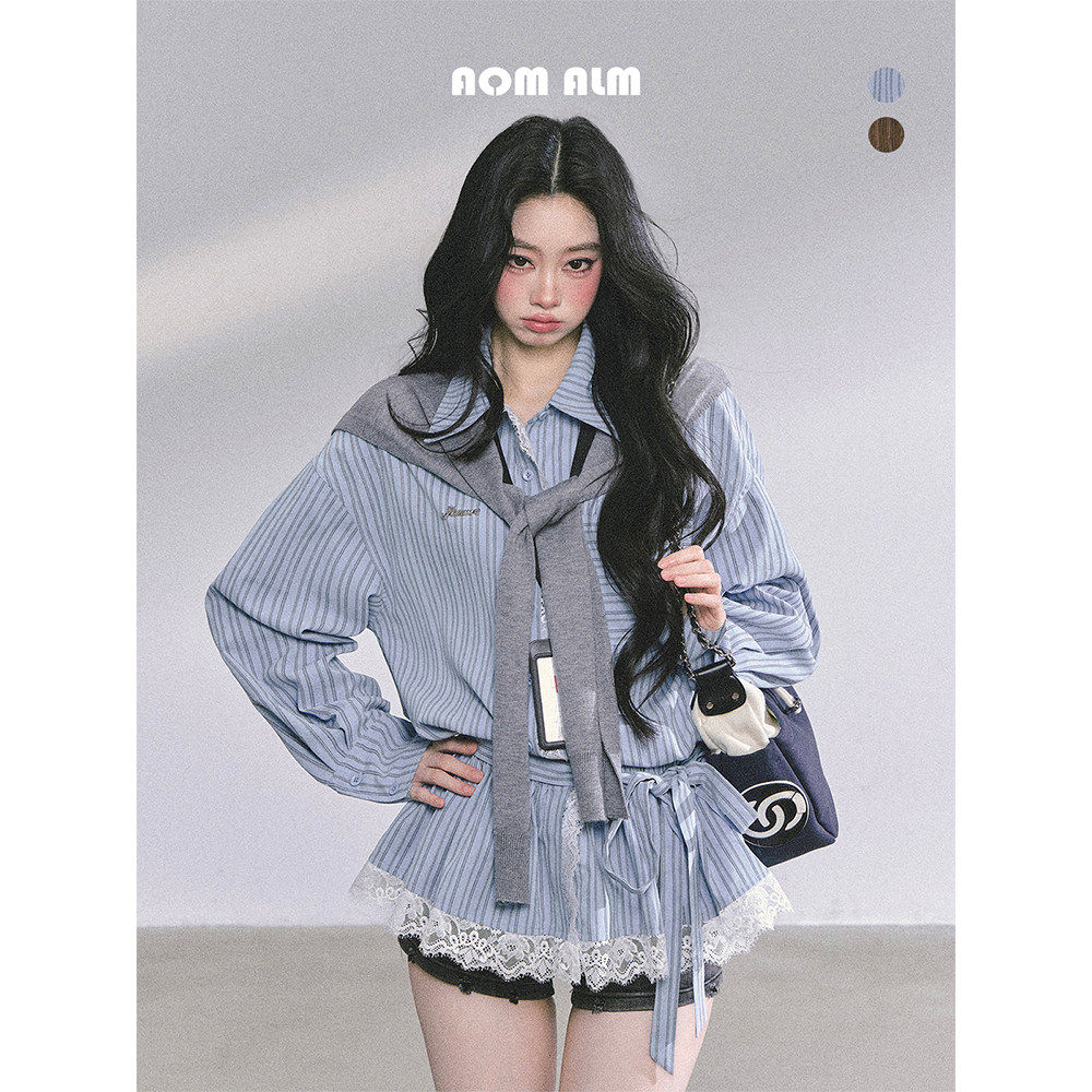 AOMALM少也眼"时髦知识分子"%淡人高知法式蕾丝条纹衬衫女秋上衣,女装/女士精品,衬衫,淘宝优惠券,粉丝福利购,淘宝优惠卷