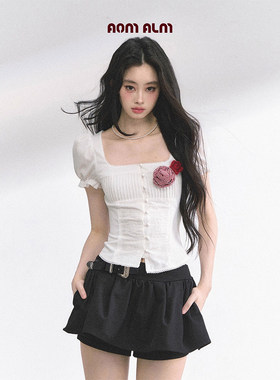 白瑰之夏#*法式正肩短袖蕾丝T恤女夏季白色显瘦设计感上衣