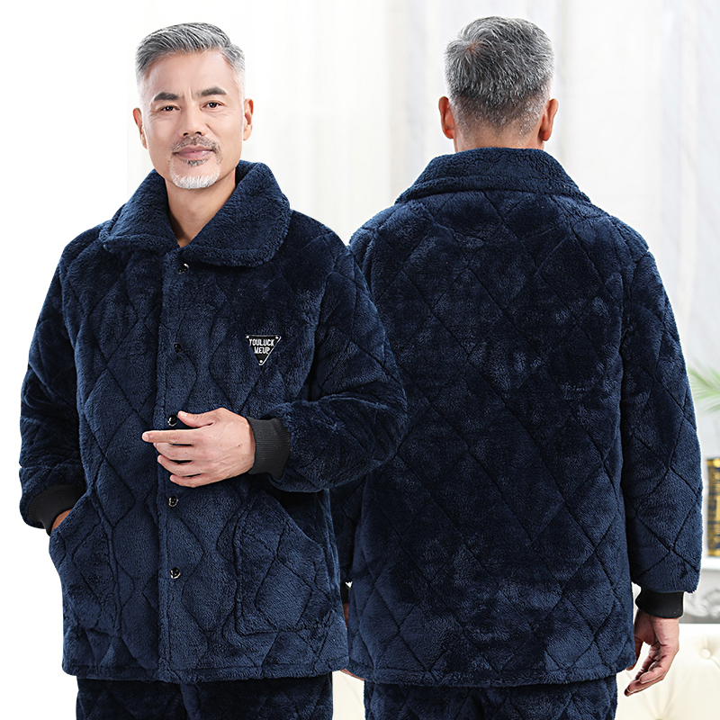 男士冬中老年人加厚夹棉睡衣外穿