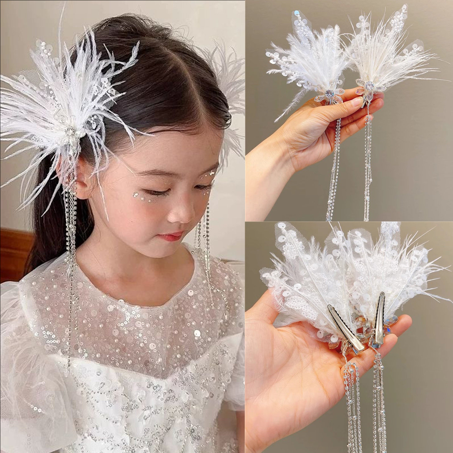 女童汉服古风羽毛蝴蝶步摇发夹