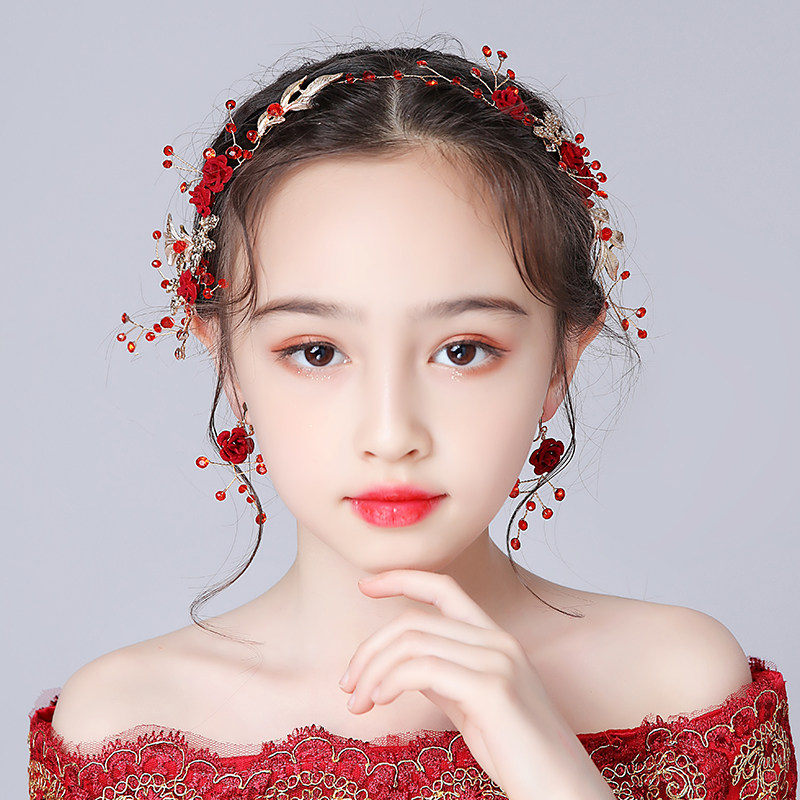 红色发箍儿童皇冠头饰公主超仙简约大气花童学生表演礼服配饰花环