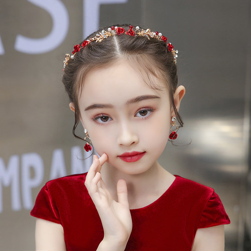 头花儿童红色发箍耳环演出女孩