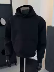 Cleanfit Black Sweatshirt for Men, Spring and Autumn, Heavy Weight Hoodie, Inner Layer Top, American High Street Style, Regular Shoulder Jacket