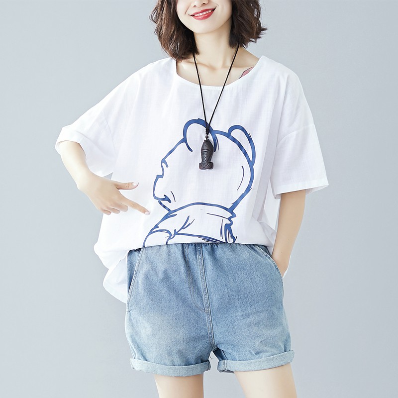 胖人服饰特大号显瘦短袖宽松韩版短款圆领麻T恤印花灰色胖MM