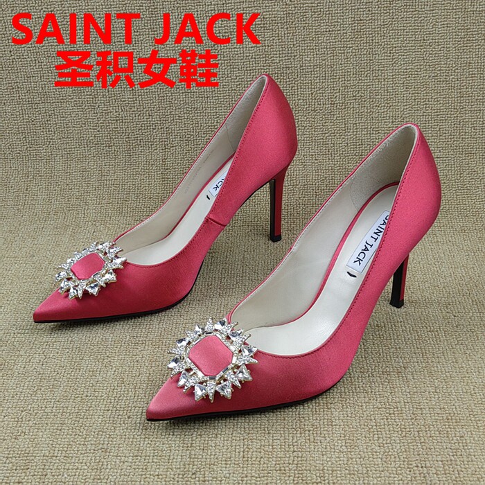 SAINT JACK圣积正品撤柜处理春季新款尖头水钻浅口织物百搭女单鞋