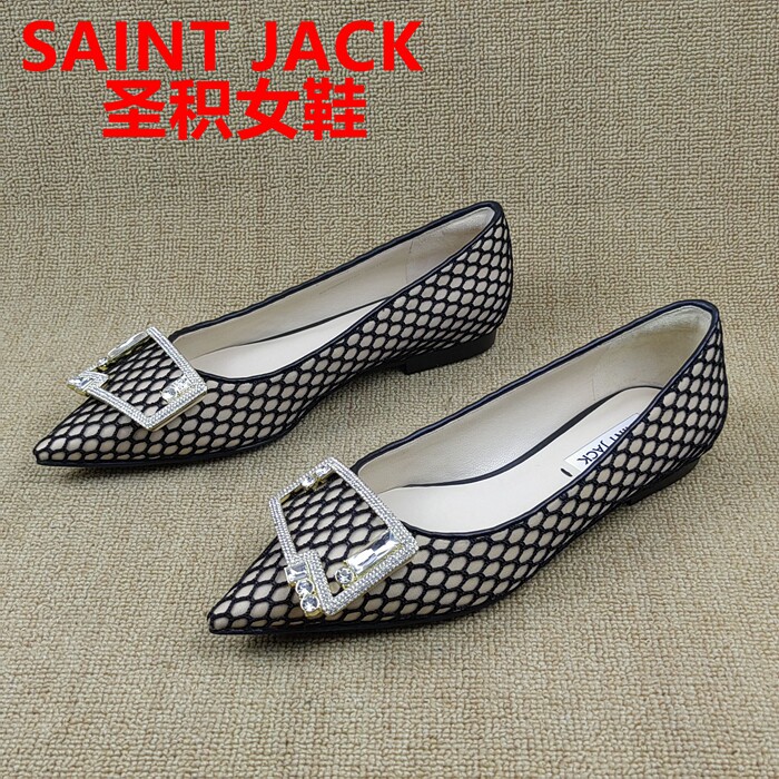 SAINT JACK圣积正品撤柜处理春季新款尖头水钻浅口百搭低跟女单鞋