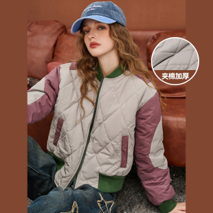 【金金宠粉】棉服夹棉秋冬款女装拉链撞色短款保暖加厚