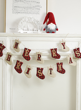 merry christmas圣诞装饰圣诞拉旗场景布置墙上挂旗小挂饰吊旗ins