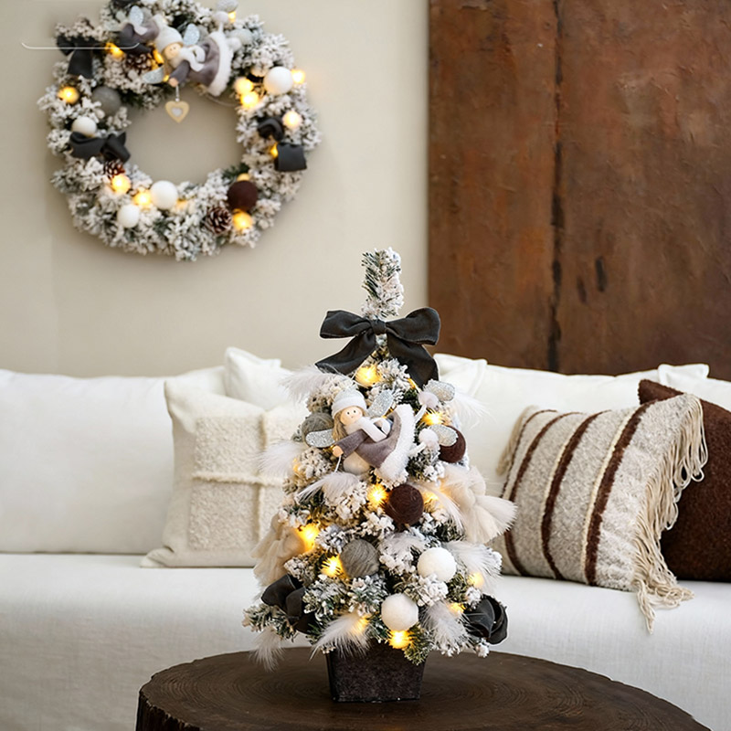 圣诞节装饰diy韩式粉色落雪桌面圣诞树花环套装客厅小型60cm门挂