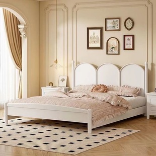 现代简约奶油风实木床1.8米主卧双人床美式中古风1.5米单人储物床