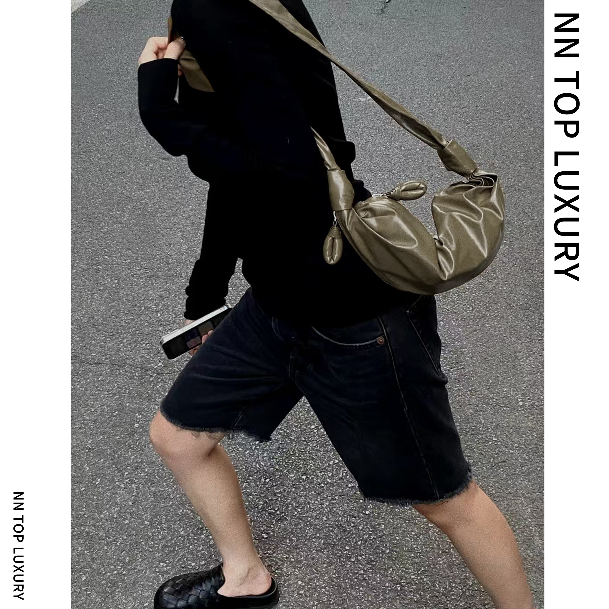 LM小众深橄榄绿牛皮纸可颂牛角包 明星同款斜挎包 男女同款流浪包