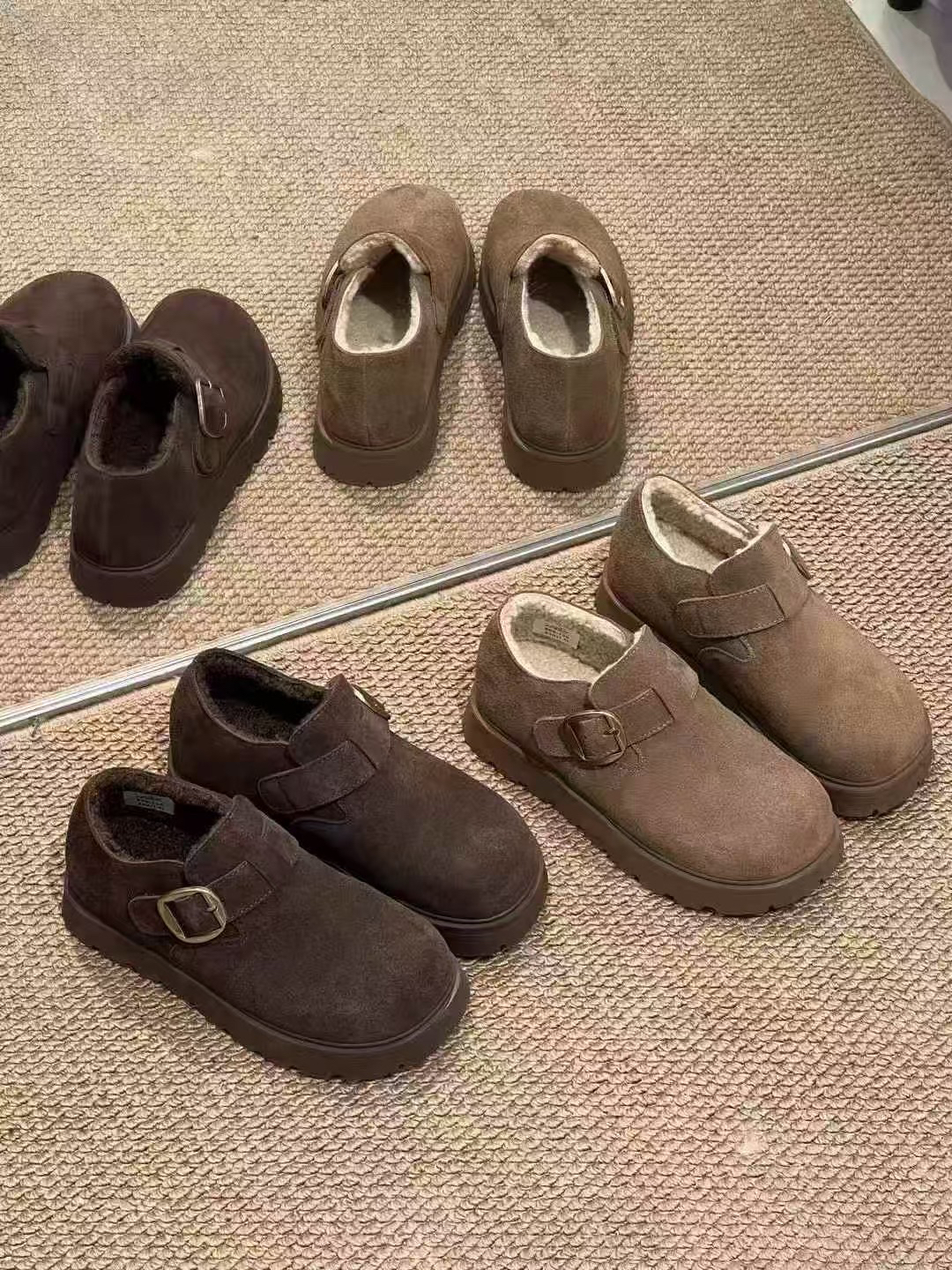 欧洲站真皮全包平底勃肯鞋女2025新款秋冬加绒加厚保暖棉鞋懒人鞋