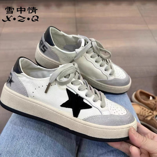 雪中情2025春季新款牛皮做旧小脏鞋休闲鞋运动板鞋星星小白鞋女