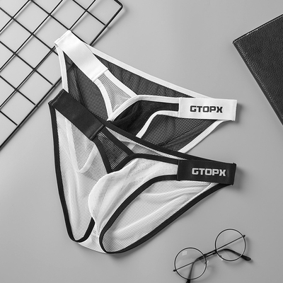 GTOPXMAN男士单层冰丝薄款三角裤 网纱透视U凸性感低腰内裤