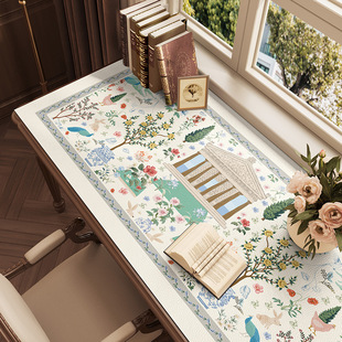 美式复古皮革桌布防水书桌垫花卉图案学习办公桌垫高级感