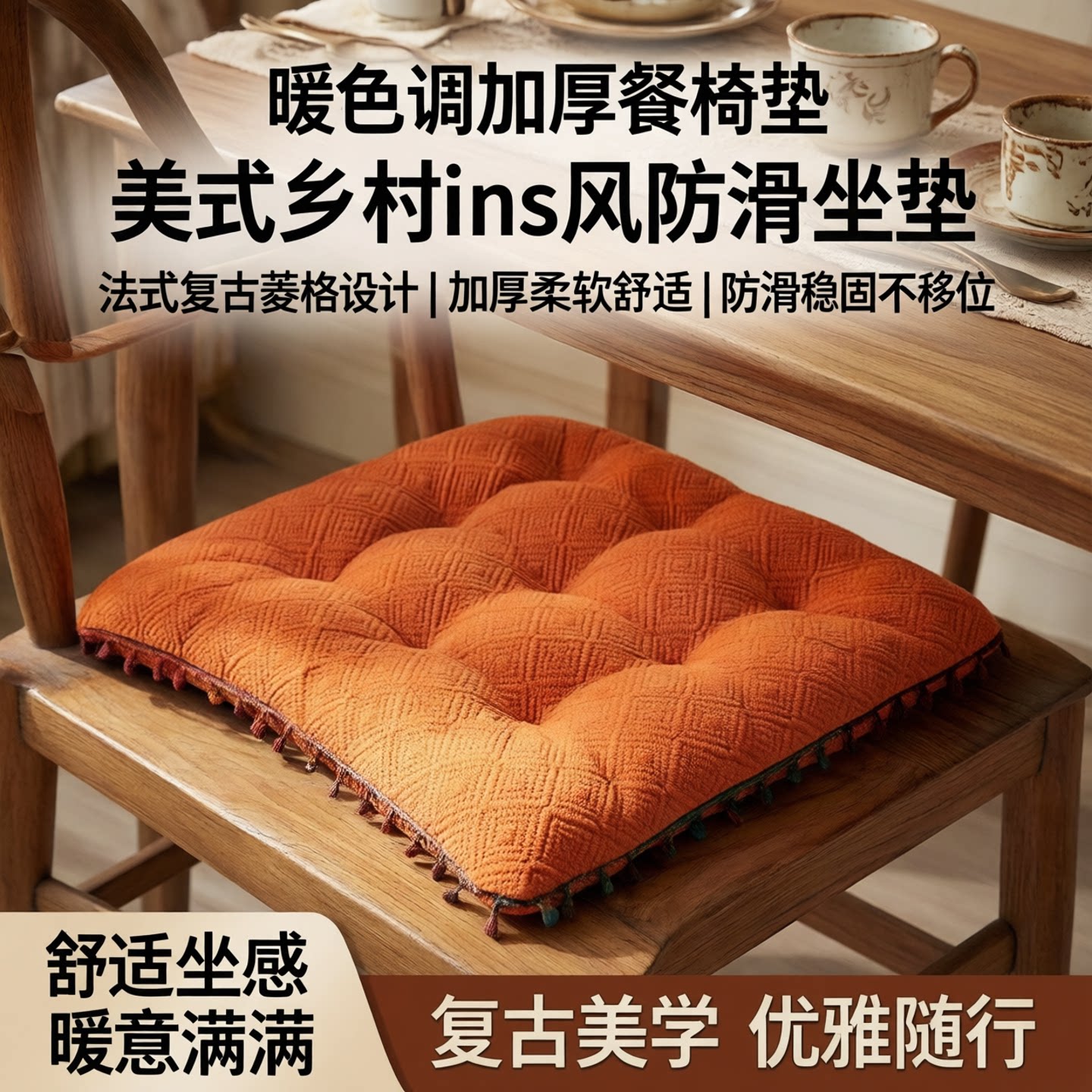 暖色调加厚餐椅垫坐垫美式乡村ins垫子法式复古屁股垫防滑椅子垫