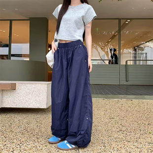 裤 2025新款 慵懒风铆钉工装 女夏季 宽松速干裤 子锦纶速脚休闲运动裤