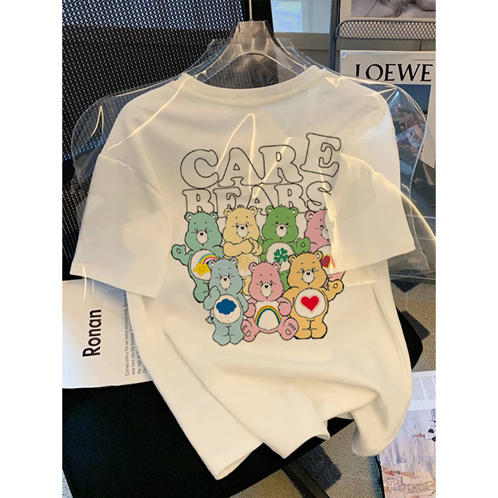 重磅纯棉300斤小熊短袖t恤女夏季小众设计感宽松减龄百搭上衣ins