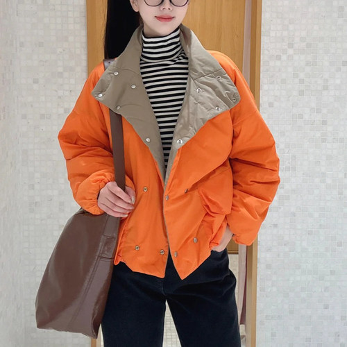 素然绗棉夹克双色异面尼龙棉服