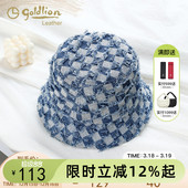 金利来潮流百搭渔夫帽男女同款 小众帽子 水洗蓝格子太阳帽盆帽韩版