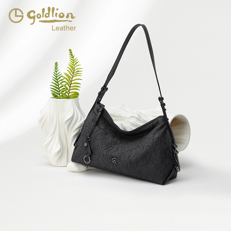 金利来专柜同款女包腋下包时尚百搭大容量单肩斜挎包黑色流浪包潮