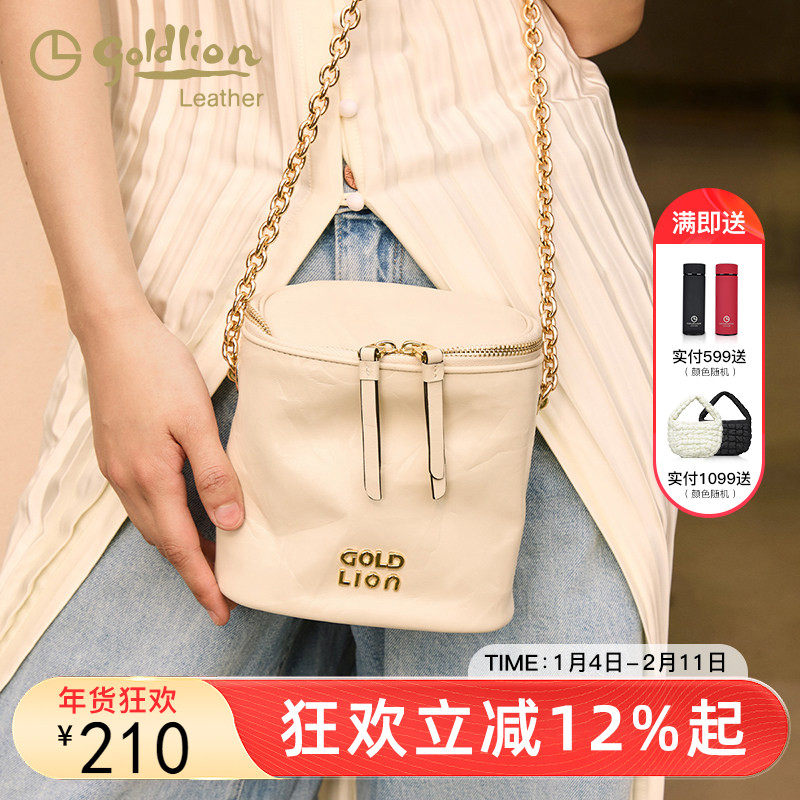 金利来真皮女包单肩圆筒包2026新款迷你手机包小包时尚斜挎链条包