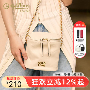 金利来真皮女包单肩圆筒包2026新款迷你手机包小包时尚斜挎链条包