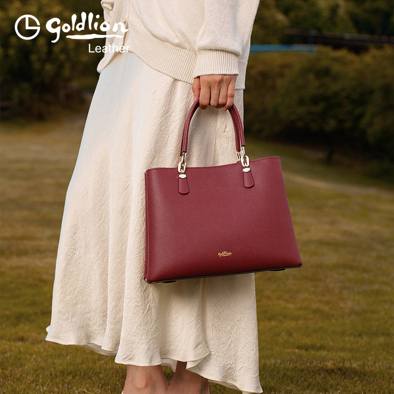 金利来优雅女士手提包2026新款红色真皮女包单肩斜挎包百搭通勤包