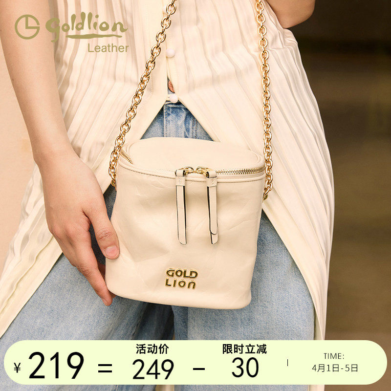 金利来真皮女包单肩圆筒包2026新款迷你手机包小包时尚斜挎链条包