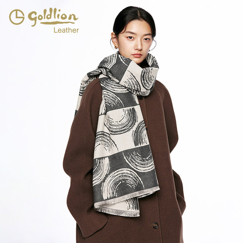 金利来女士时尚波纹印花围巾情侣同款灰色百搭围脖大披肩保暖防风