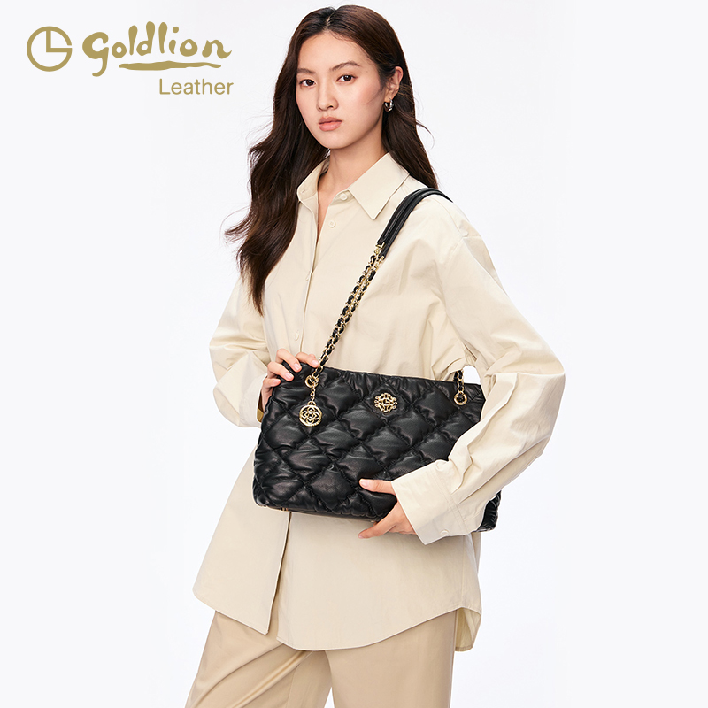 金利来小香风气质女包时尚新款菱格链条单肩包大容量黑色托特包潮