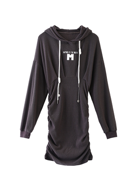 L325717A 美式复古收腰连帽连衣裙-5717