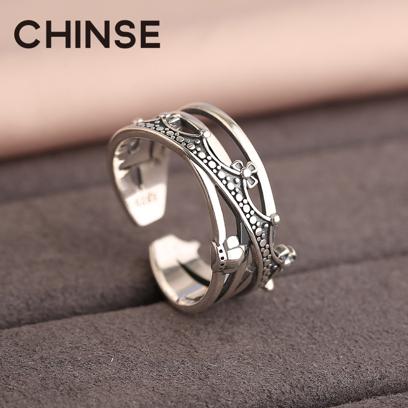 纯银宽版复古皇冠戒指