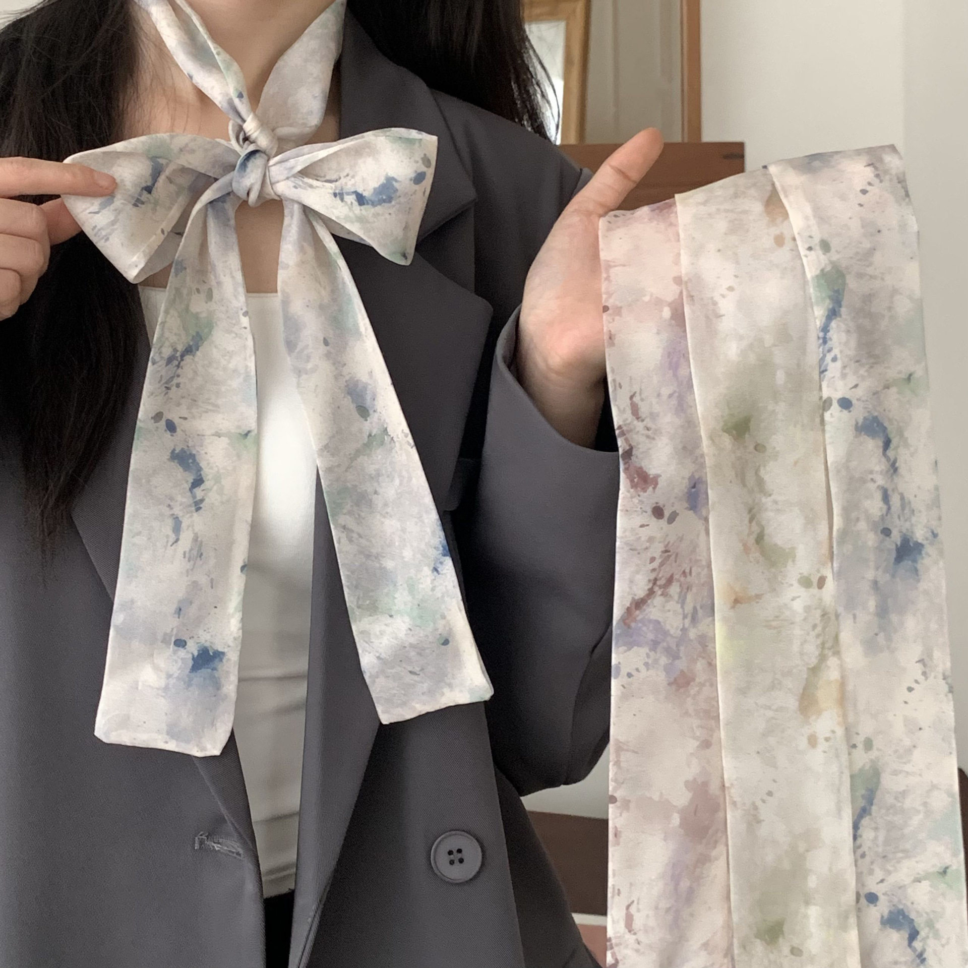 细长条丝巾系脖高级感女搭配衬衫丝带脖饰小领巾国风发带腰带飘带图片