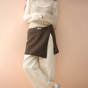 冬季纽扣针织毛线屁帘女文艺复古高级感羊毛混纺叠穿半身裙子保暖