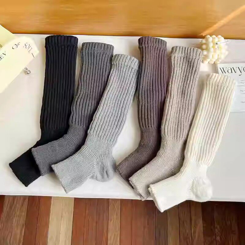 配鲨鱼裤堆堆袜子踩脚袜套雪地靴女秋冬灰色针织腿套y2k中长筒袜