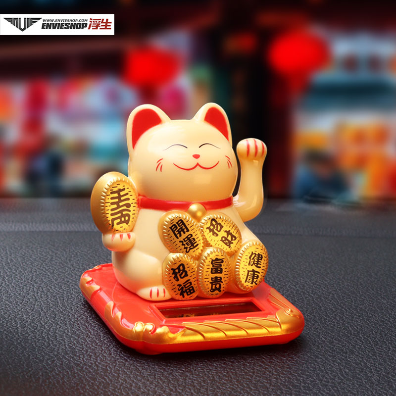 招财猫汽车摆件太阳能公仔内饰品